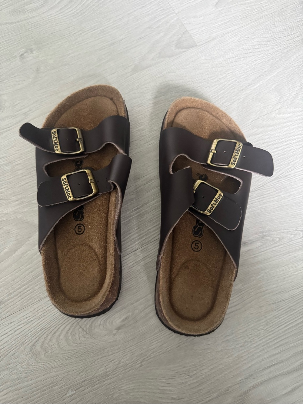 Kids Brown Double-Buckle Sandals